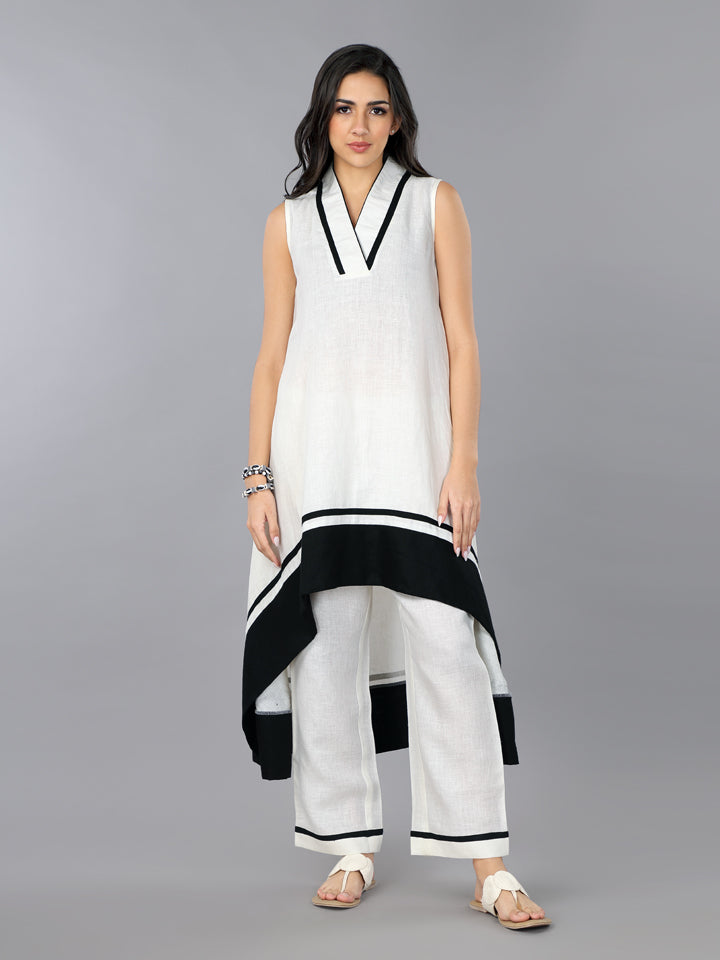 Ivory Linen High-Low Flared Kurta Set